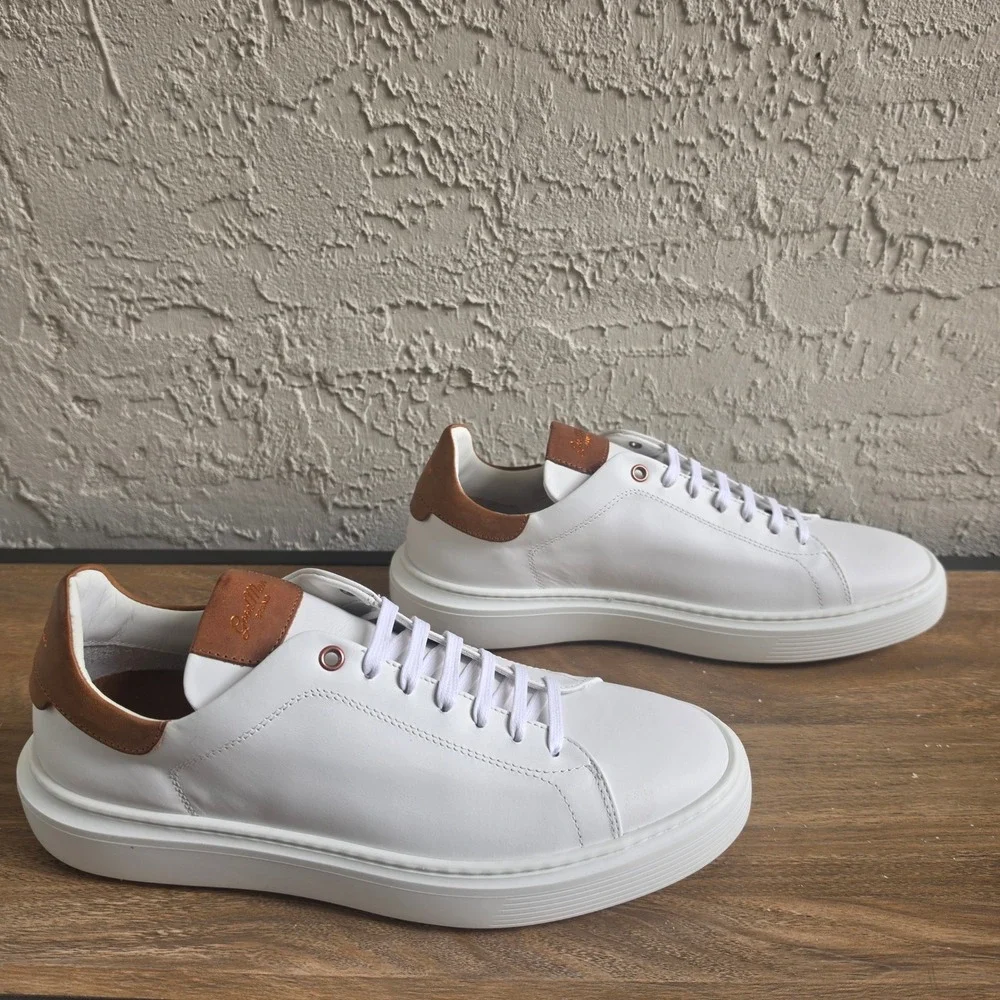 Good Man Legend London Sneackers Mens 8.5 White Nappa & Brown Vachetta Leather